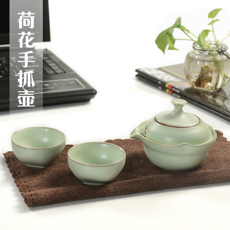 廠傢直銷 手抓壺粉青仿宋汝窯茶具 度緣陶瓷一壺二杯茶具特惠裝工廠,批發,進口,代購