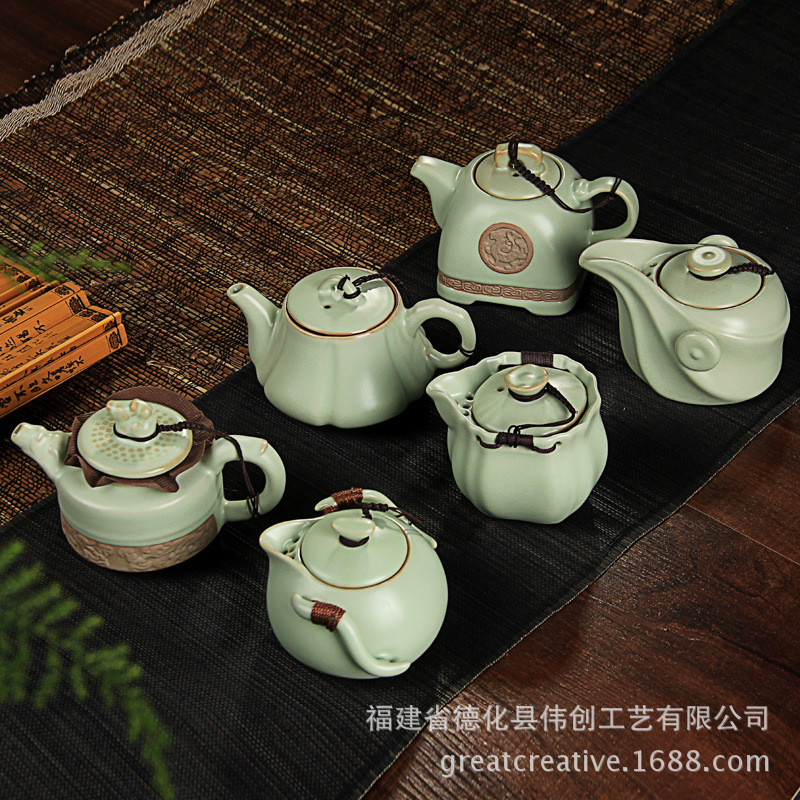 批發供應/汝窯茶具套裝/單品/茶壺/方型壺 開片釉汝窯單壺工廠,批發,進口,代購