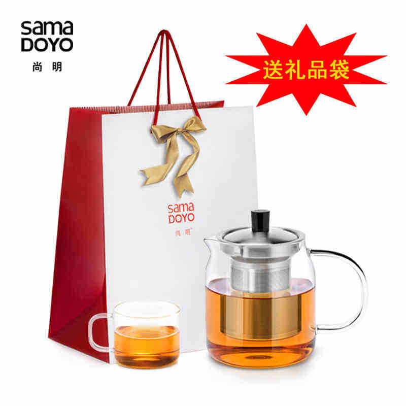 尚明耐熱玻璃茶壺花茶壺不銹鋼過濾水壺加厚禮品茶具套裝純手工工廠,批發,進口,代購