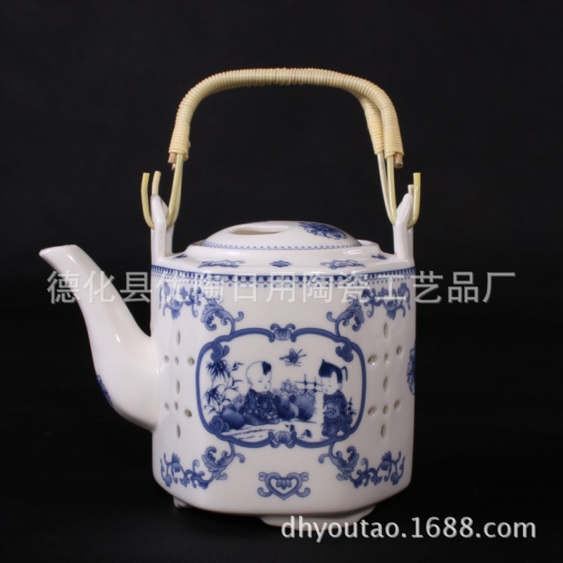 陶瓷茶具套裝高檔禮品玲瓏鏤空青花瓷提梁壺茶具批發茶壺大水壺工廠,批發,進口,代購