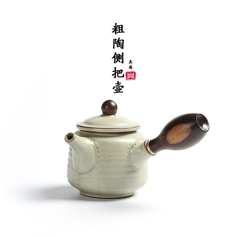 真盛 粗陶茶壺仿古側把木柄壺陶瓷泡茶器 粗陶功夫茶具創意單壺工廠,批發,進口,代購