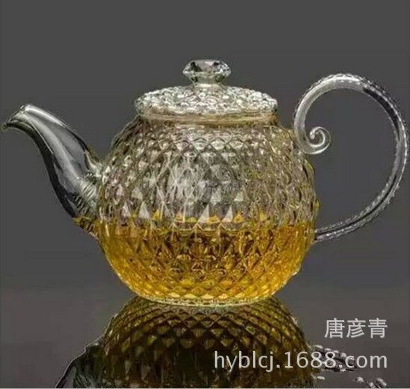 耐熱玻璃茶壺 三件式過濾 菠蘿花茶壺加厚錘目紋玻璃葵花壺工廠,批發,進口,代購