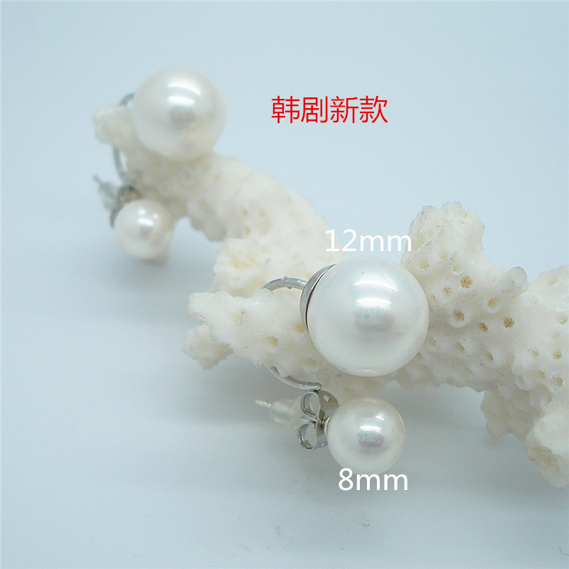 批發韓劇新款貝殼珍珠8mm12mm大小雙珠耳環套裝工廠,批發,進口,代購