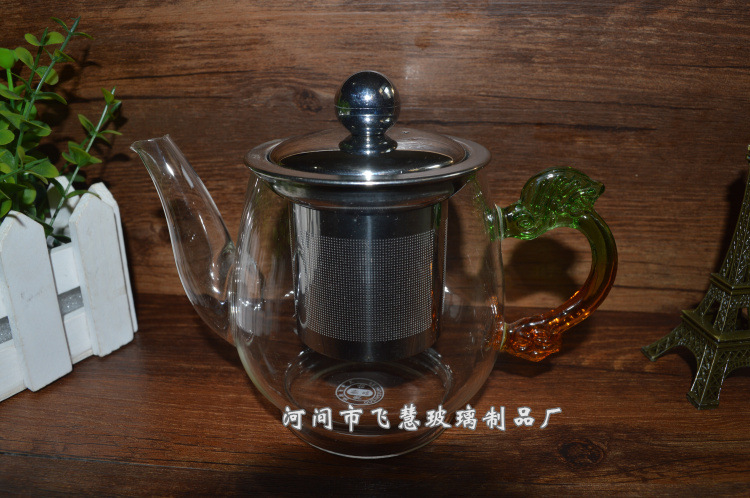 廠傢直銷耐熱玻璃茶具茶壺 耐高溫玻璃鋼漏龍把花茶壺鋼漏茶壺批發・進口・工廠・代買・代購