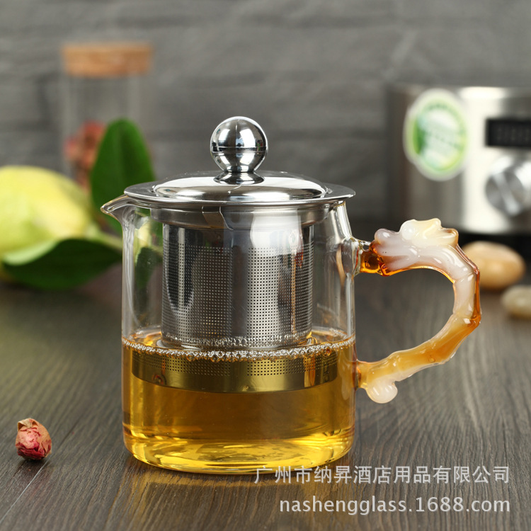 茶壺批發 彩色把手耐熱水壺400ml 帶內膽過濾高硼矽茶具工廠,批發,進口,代購