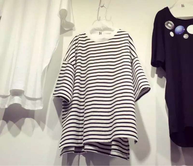 C0120 韓國東大門新款韓劇女主風格黑白條紋中袖針織衫工廠,批發,進口,代購