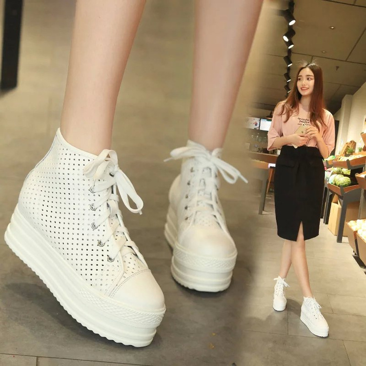 韓版新款韓劇同款女鞋子厚底小白鞋系帶松糕增高透氣單鞋工廠,批發,進口,代購