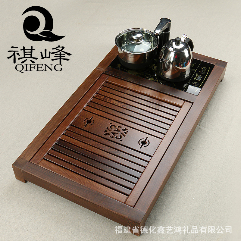 祺峰 雞翅木嵌入實木功夫茶盤 四合一電磁爐茶盤紅木茶盤特價方正批發・進口・工廠・代買・代購