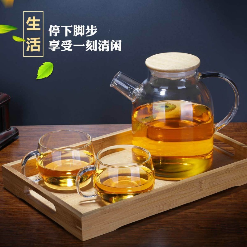 加厚花茶壺大號 耐高溫玻璃茶具耐熱玻璃茶壺 大容量玻璃壺竹蓋壺工廠,批發,進口,代購