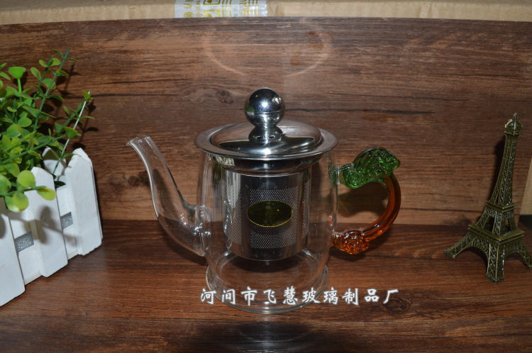 廠傢直銷耐熱玻璃茶具泡茶壺 耐高溫玻璃鋼漏龍把鋼漏茶壺批發・進口・工廠・代買・代購