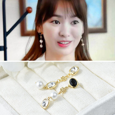 韓國韓劇喬妹同款珍珠鉆長墜不對稱水晶寶石耳釘耳環工廠,批發,進口,代購