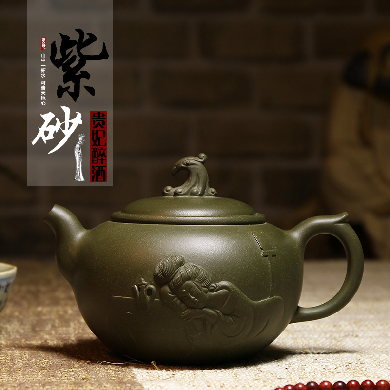 牧牛宜興紫砂壺手工功夫茶壺 綠泥貴妃醉酒360cc 茶具批發工廠,批發,進口,代購