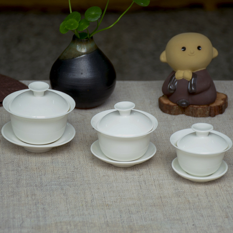 純白陶瓷單蓋碗玉瓷高白三才碗可印Logo或圖案廠傢直銷功夫茶具工廠,批發,進口,代購