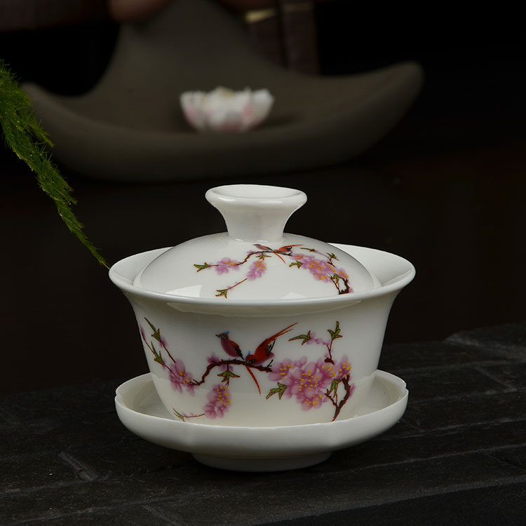 水點桃花陶瓷蓋碗 各類功夫茶具三才碗 茶海 杯子 茶道零配件工廠,批發,進口,代購