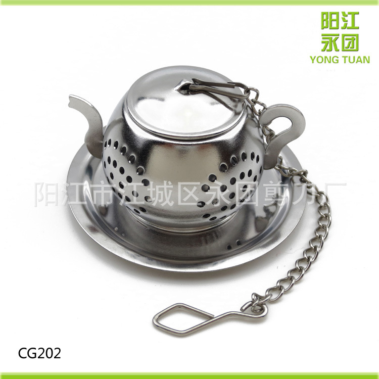 新款創意帶鏈條不銹鋼圓茶壺形沖茶器茶隔外貿原單出口歐洲CG202工廠,批發,進口,代購