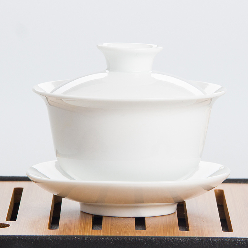 德化白瓷功夫茶具 三才蓋碗茶碗蓋杯 玉瓷高檔禮品陶瓷茶具印LOGO工廠,批發,進口,代購
