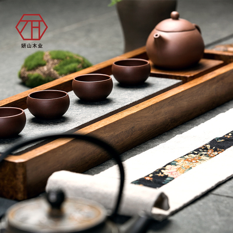 【妍山】 宗竹/烏金石茶盤 隨緣實木大號茶具 新中式  爆款工廠,批發,進口,代購