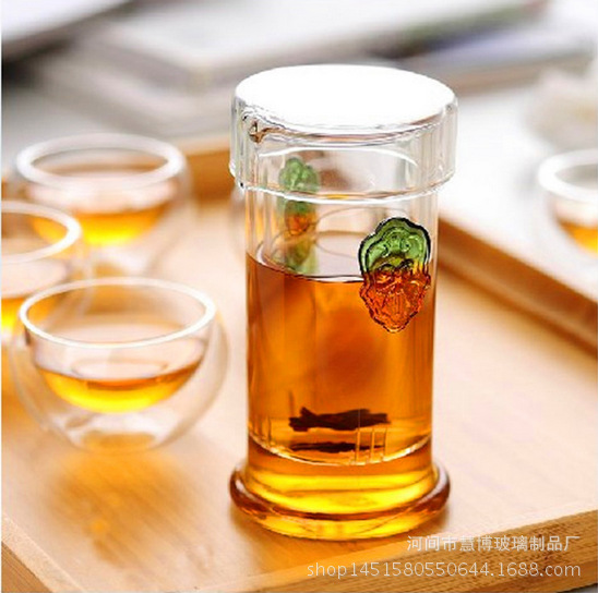耐熱玻璃茶壺琉璃雙耳泡茶器彩把功夫茶具紅茶杯三件式雙耳泡茶壺工廠,批發,進口,代購