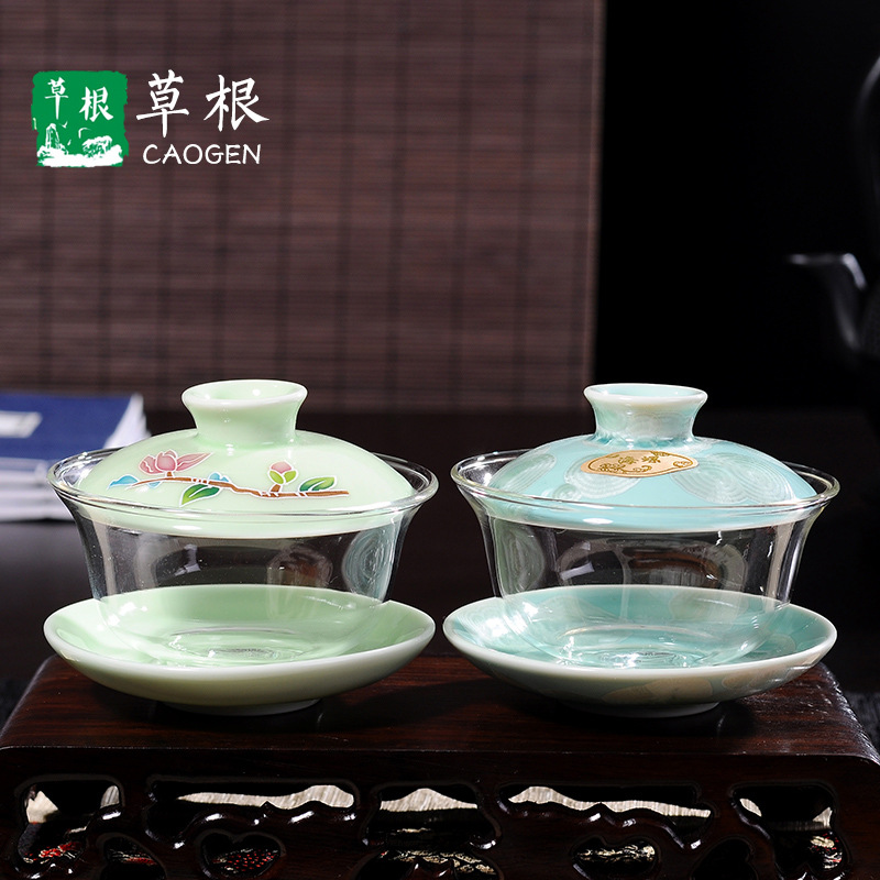 特色玻璃蓋碗 海螺青瓷蓋碗三件套 鐵觀音普洱泡茶器便攜茶具批發工廠,批發,進口,代購