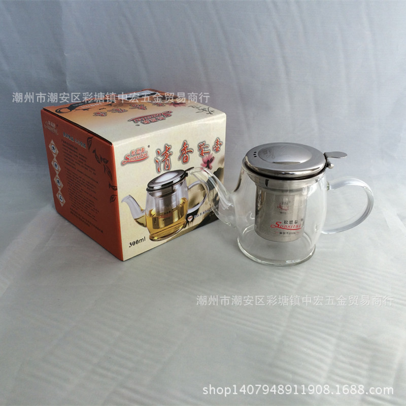 【松思泰】耐高溫玻璃花茶壺 加厚大容量不銹鋼過濾泡茶壺P08A工廠,批發,進口,代購