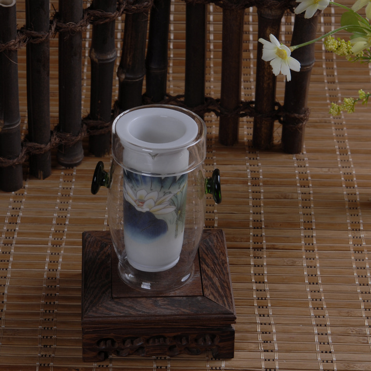茶具配件批發 玻璃陶瓷雙層隔熱茶具 德化陶瓷飄逸杯批發工廠,批發,進口,代購