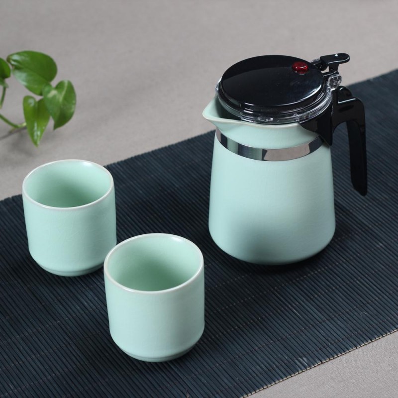 汝窯茶具 陶瓷 飄逸杯 茶杯 帶蓋 過濾 泡 茶壺 一壺兩杯工廠,批發,進口,代購