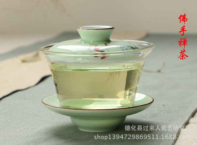 手繪陶瓷蓋碗三才碗耐熱玻璃功夫茶具茶碗敬茶杯茶道泡茶器工廠,批發,進口,代購