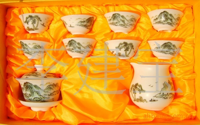 供應功夫茶具 10頭啞光山水功夫茶具 德化陶瓷功夫茶具蓋碗套裝工廠,批發,進口,代購