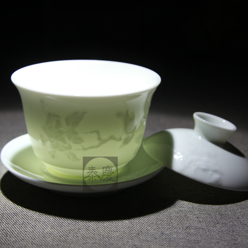 廠傢直銷 批發 影青釉茶備浮雕茶具蓋碗瓷器茶道零配品可定製LOGO工廠,批發,進口,代購