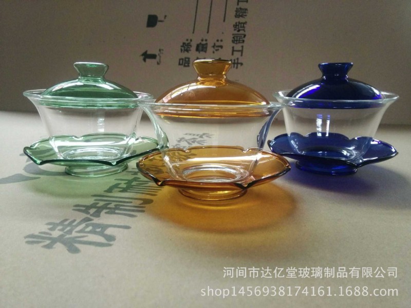 耐熱玻璃蓋碗茶杯子彩色整套三才碗高端創意功夫茶具批發・進口・工廠・代買・代購
