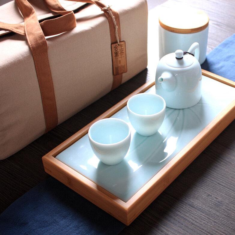 青瓷旅行茶具套裝 便攜包竹製收納盒 陶瓷茶盤 批發可定製印LOGO批發・進口・工廠・代買・代購