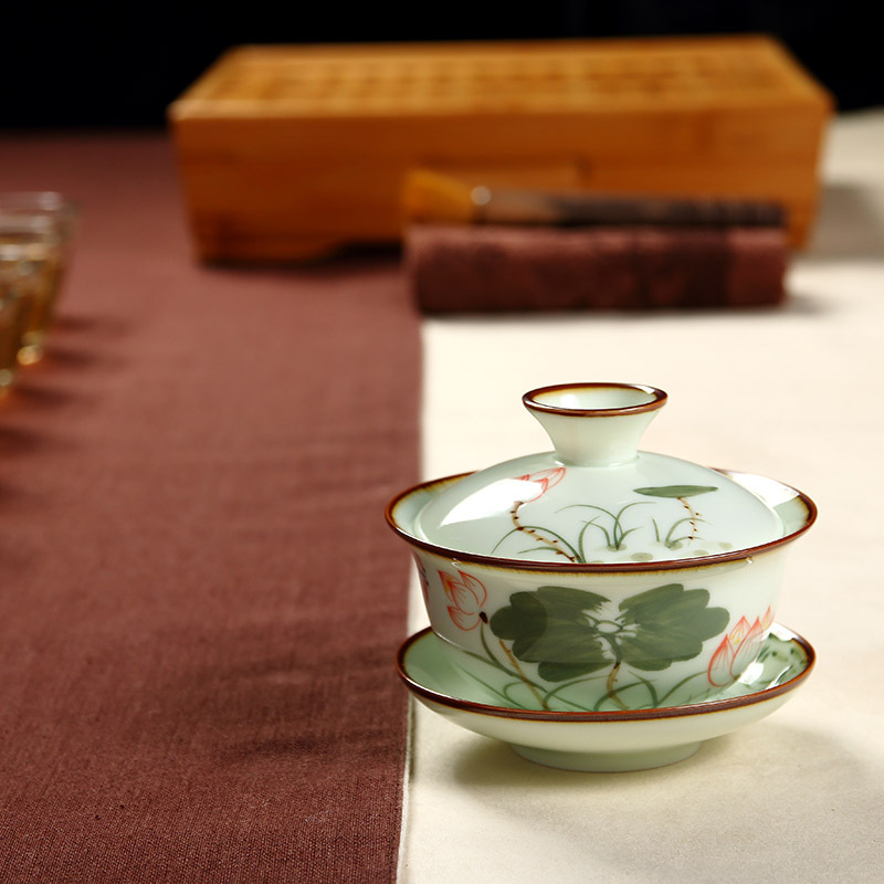 德化陶瓷手繪茶具蓋碗 手繪蓋碗大號三才碗 廠傢直銷窯變手繪茶碗批發・進口・工廠・代買・代購