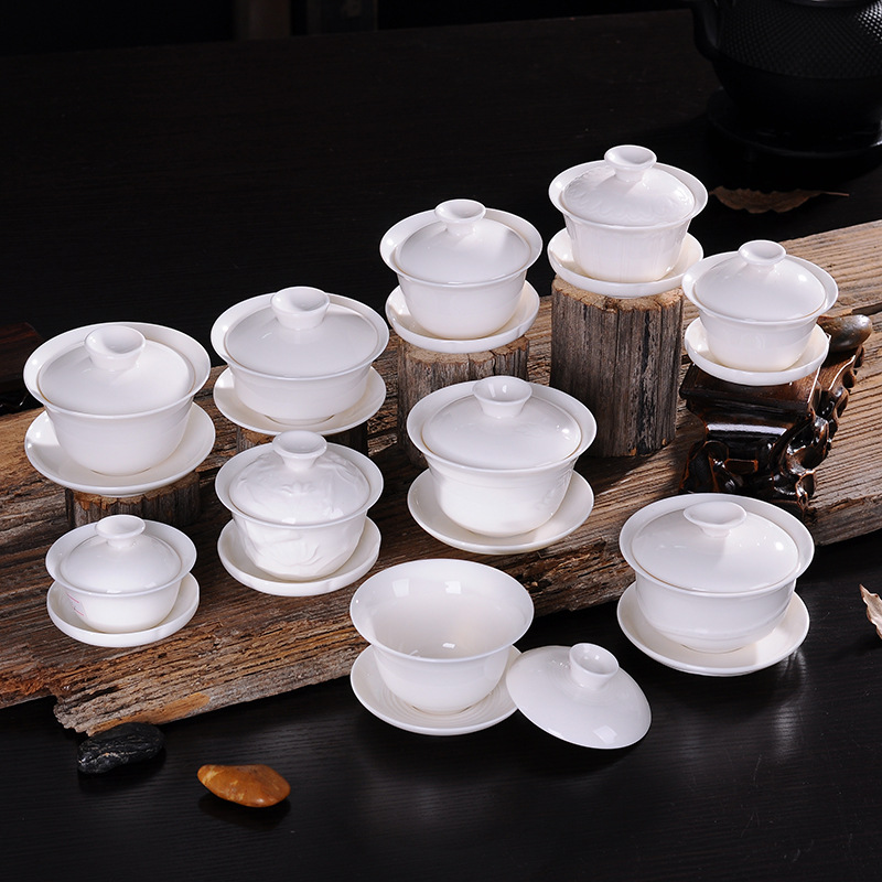 德化象牙白玉瓷蓋碗茶杯 三才蓋碗 大中小號茶碗 高檔茶具可定製工廠,批發,進口,代購