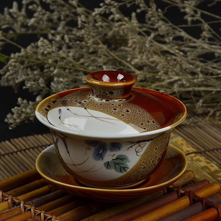 新款高檔窯變釉荷韻蓋碗 各類整套茶具陶瓷功夫茶道茶盤擺工廠,批發,進口,代購