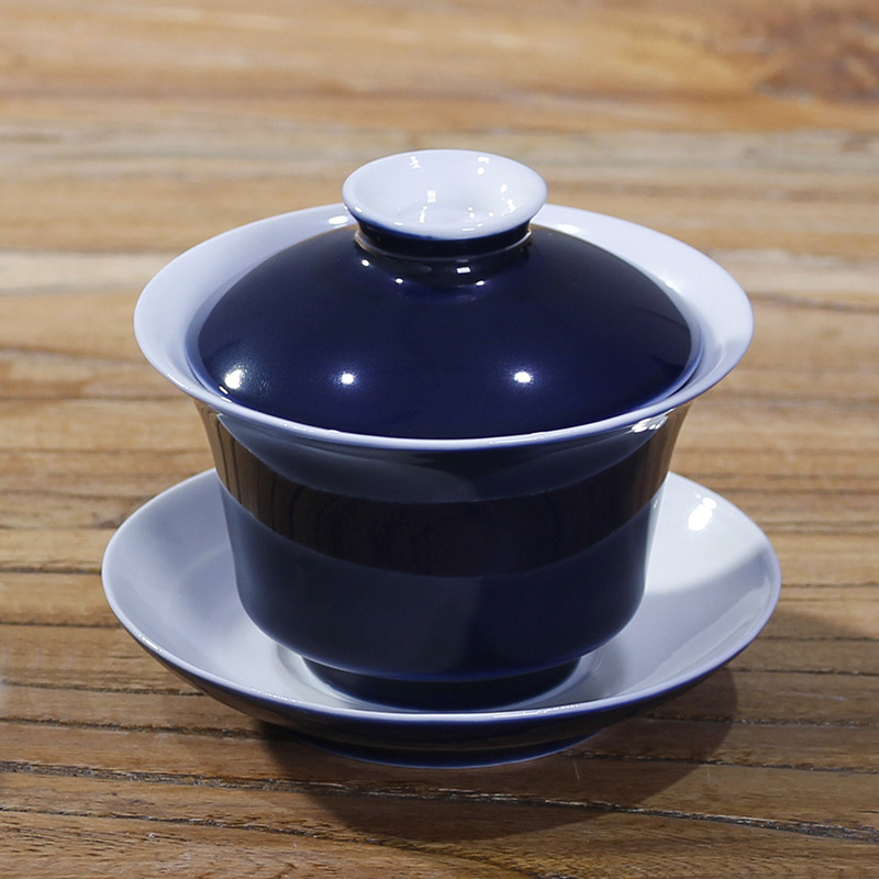 現貨 景德鎮 霽藍 薄胎 蓋碗 三才子 敬茶碗 陶瓷功夫茶具工廠,批發,進口,代購
