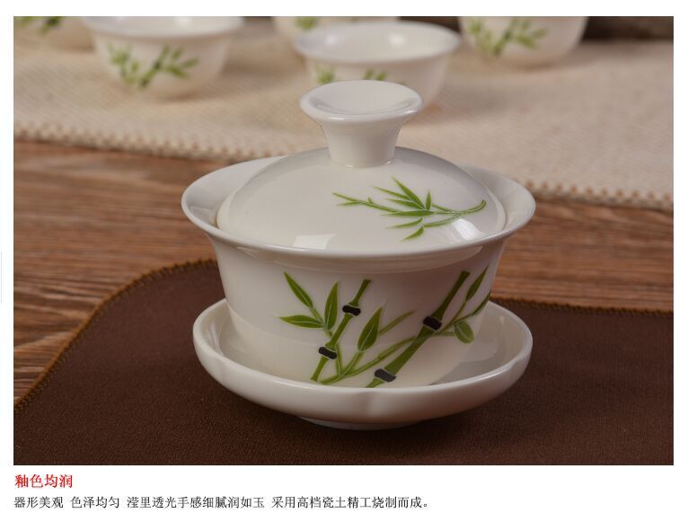 德化陶瓷廣告茶具套裝白玉色三才碗功夫茶具玉瓷小蓋碗 廠傢直銷工廠,批發,進口,代購