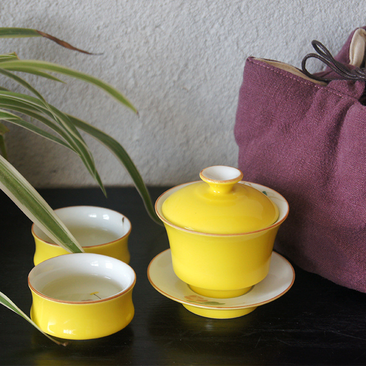 景德鎮色釉蓋碗旅行組  旅行茶具 一蓋碗兩杯工廠,批發,進口,代購