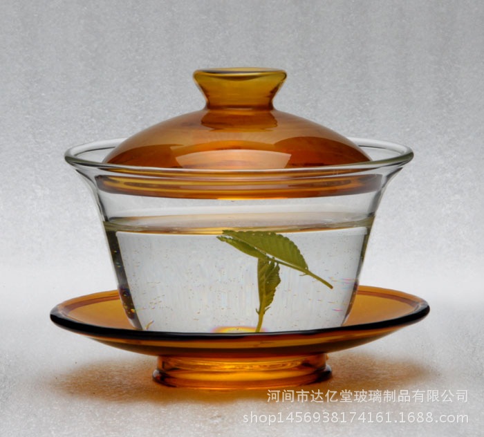耐熱玻璃蓋碗功夫茶具泡茶碗玻璃創意蓋碗透明彩色碗底彩色鈕批發・進口・工廠・代買・代購