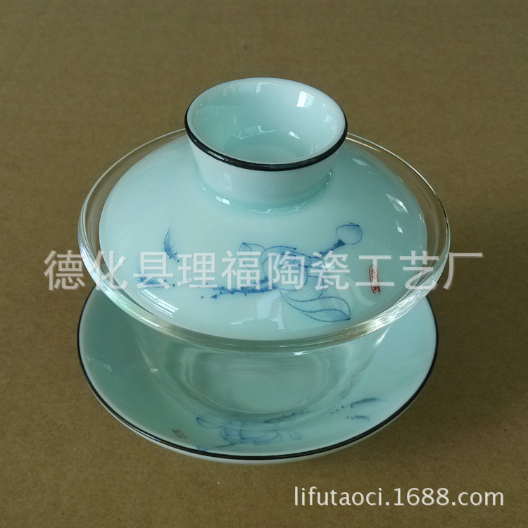 直銷批發高檔陶瓷禮品功夫茶具套裝蓋碗 玻璃茶具三才蓋碗工廠,批發,進口,代購