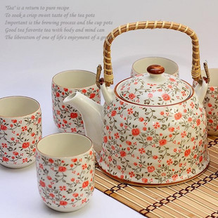 景德鎮茶具套裝 七件頭陶瓷茶具禮品套裝 紅碎花提梁含過濾網批發・進口・工廠・代買・代購