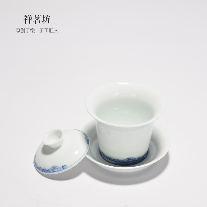 禪茗坊　德化白瓷三才蓋碗　功夫茶具　綠茶泡茶碗特價工廠,批發,進口,代購