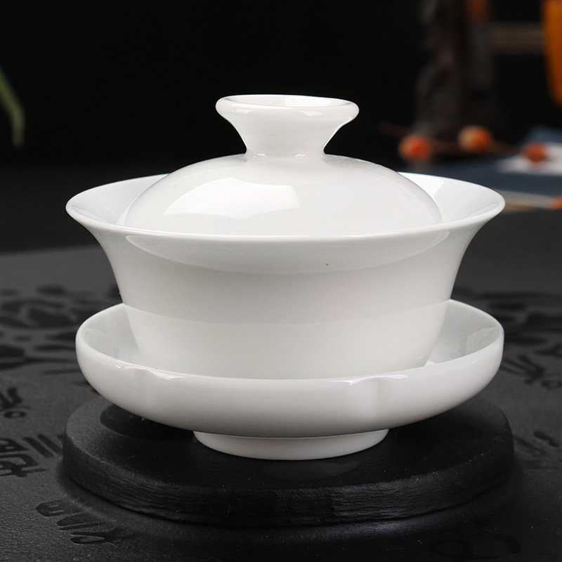 白瓷蓋碗 手工德化白瓷蓋碗 高檔茶杯陶瓷大號三才蓋碗茶碗白瓷工廠,批發,進口,代購