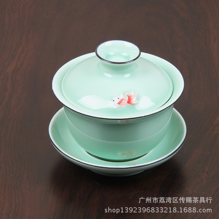 廠傢直銷批發功夫茶具瓷器龍泉青瓷魚茶備(蓋碗大）工廠,批發,進口,代購