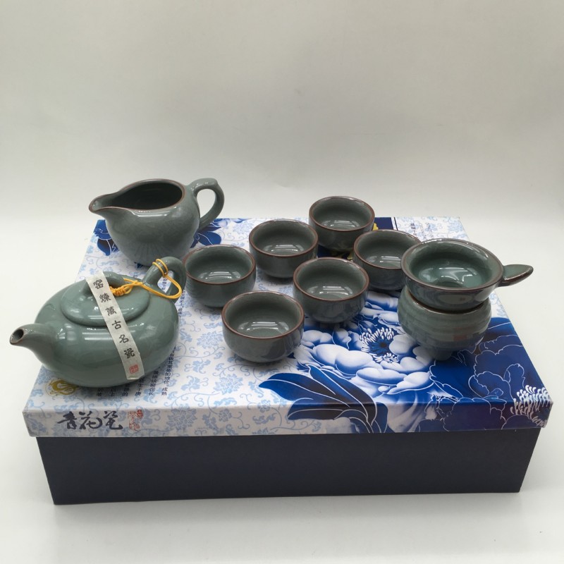 十頭哥窯冰裂茶具 墨綠色功夫茶具套裝  高檔茶壺茶杯禮品送禮工廠,批發,進口,代購