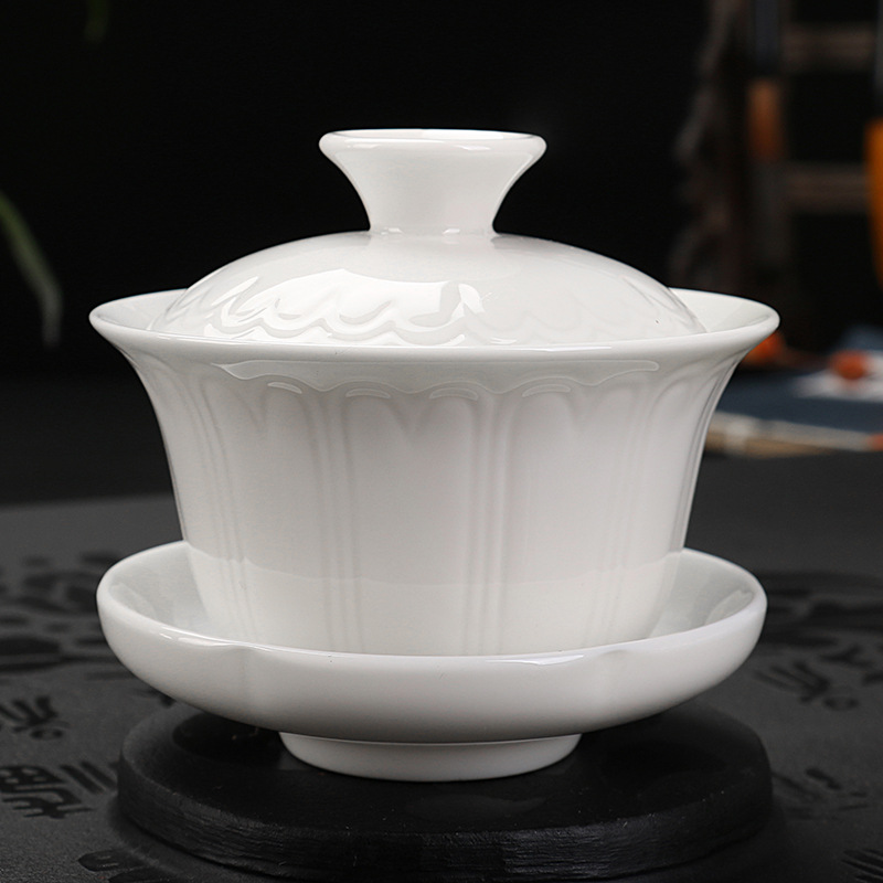 德化白瓷蓋碗 三才蓋碗茶碗蓋杯 玉瓷高檔禮品陶瓷茶具印LOGO定製工廠,批發,進口,代購