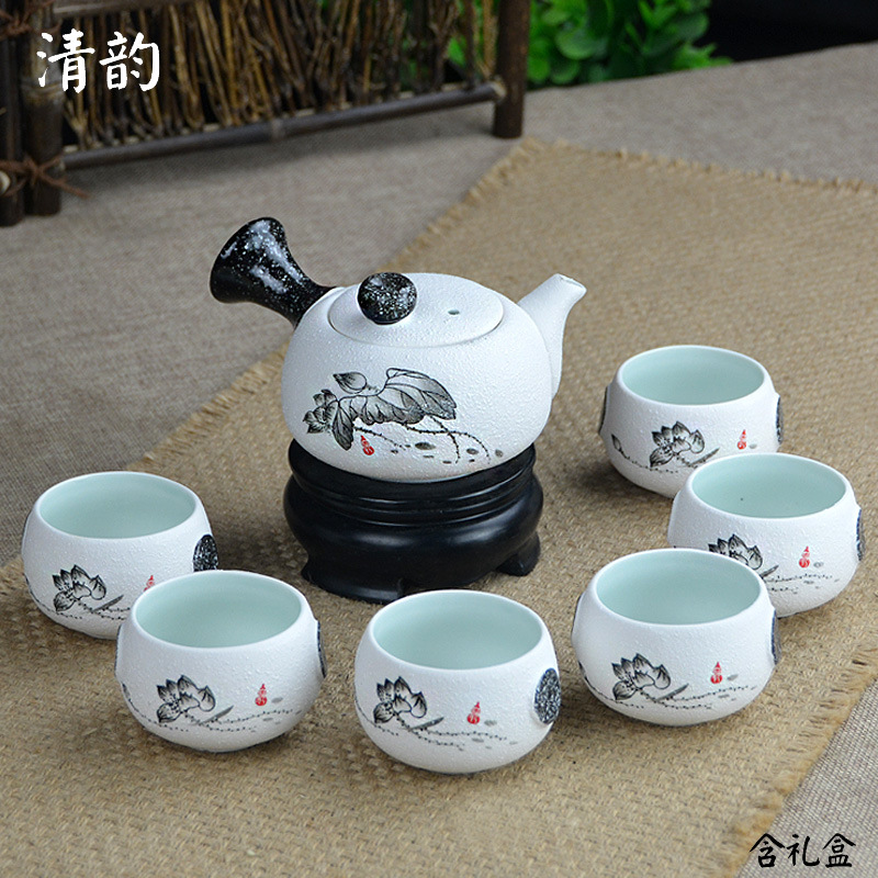 清韻荷花 7頭雪花釉茶具套裝批發 陶瓷功夫茶具促銷禮品 定做LOGO工廠,批發,進口,代購