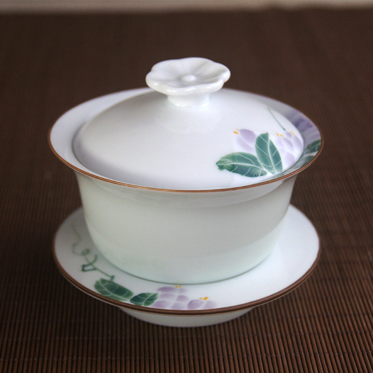 陶瓷茶具單品三才蓋碗 功夫茶具 紫色富貴紫藤特色蓋碗工廠,批發,進口,代購