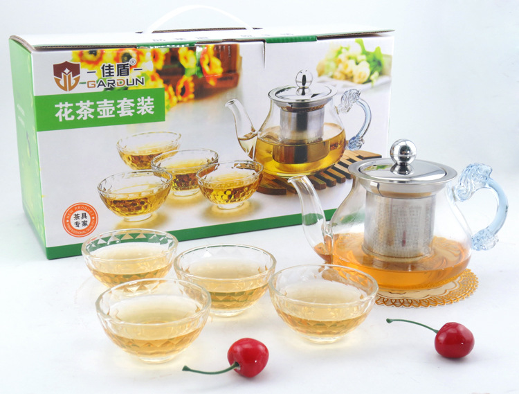 佳盾  耐高溫玻璃花茶壺 禮品茶具套裝 400ml高硼矽花茶壺套裝工廠,批發,進口,代購