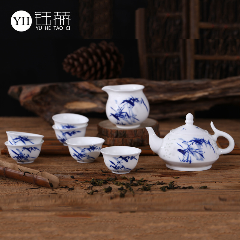 景德鎮高檔手工茶具套裝 高白泥青花手繪玲瓏8頭陶瓷茶具茶杯茶碗批發・進口・工廠・代買・代購