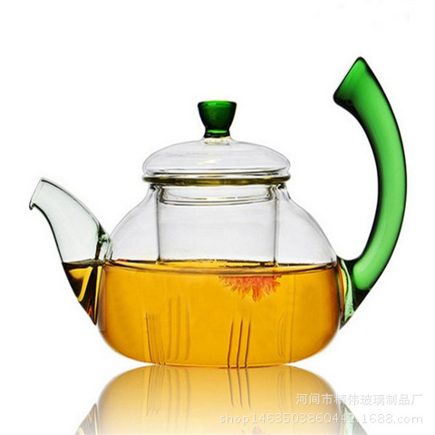 耐高溫彩色翹把玻璃茶具 耐熱玻璃茶壺 綠把 黃把彩色工藝批發・進口・工廠・代買・代購